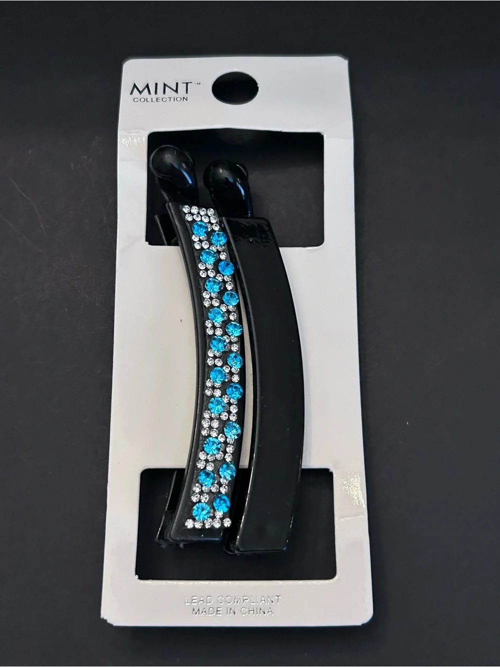Assorted Color Crystal Accented Black Hair Banana Clip Barrette Set - Set of 5